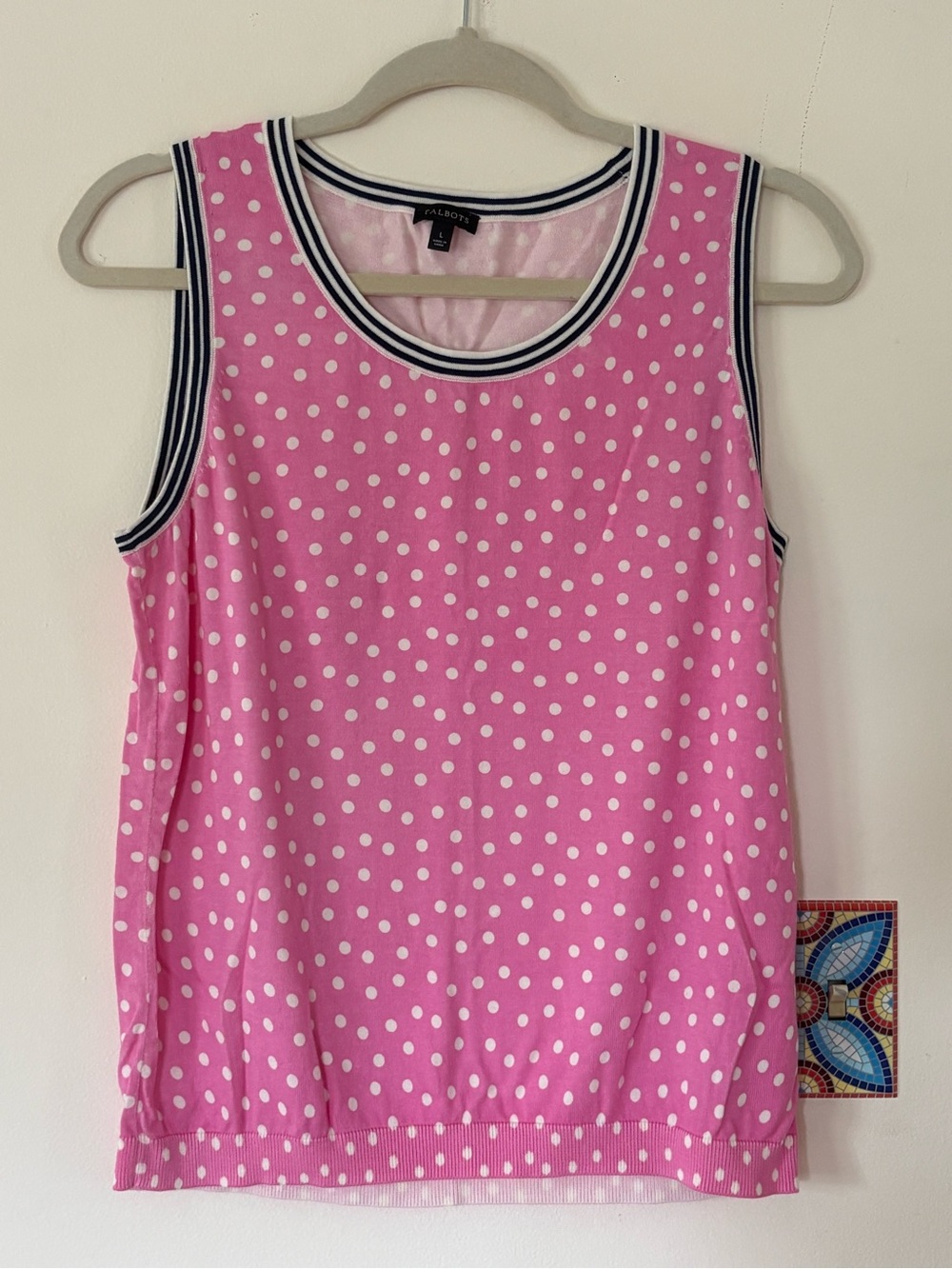 Talbots Pink Tank with Navy & White Striped Trim